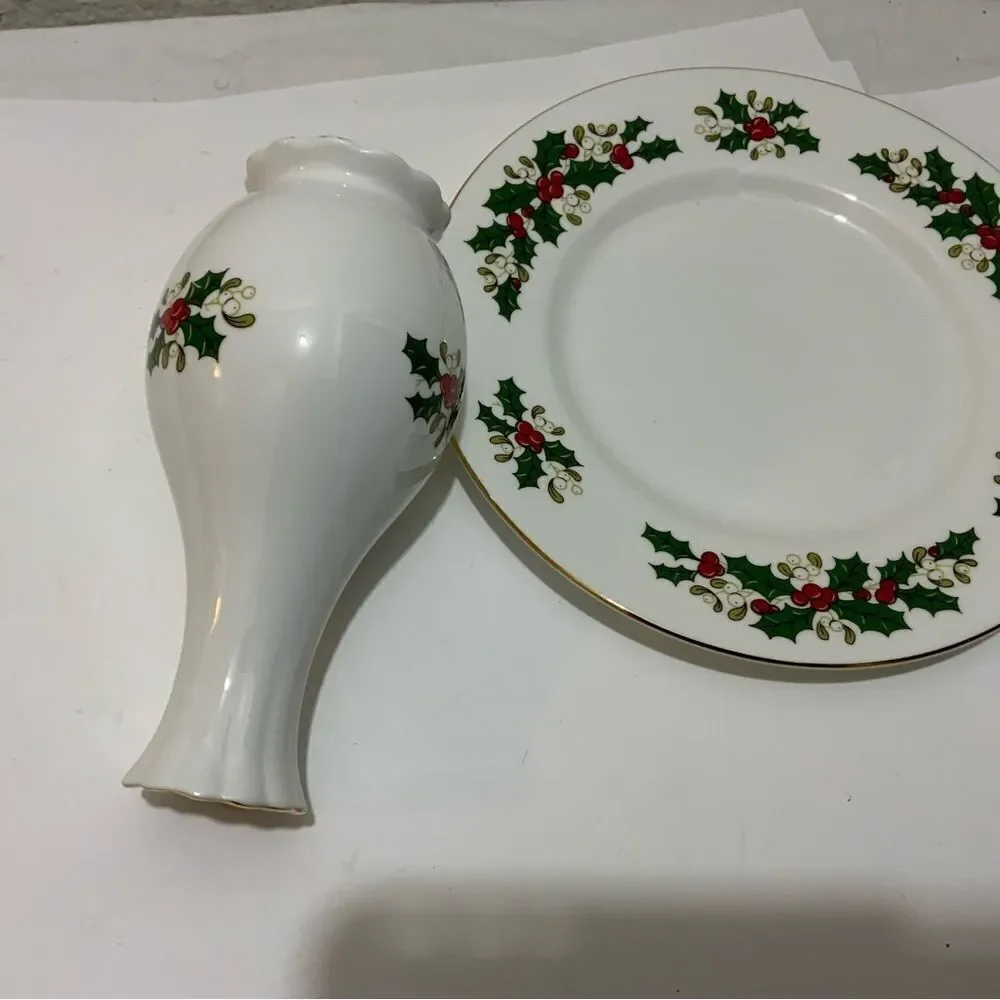 TUDOR ROSE CHINA FESTIVE GARLANDS BUD VASE & SALAD PLATE 8 1/8 ENGLAND G12